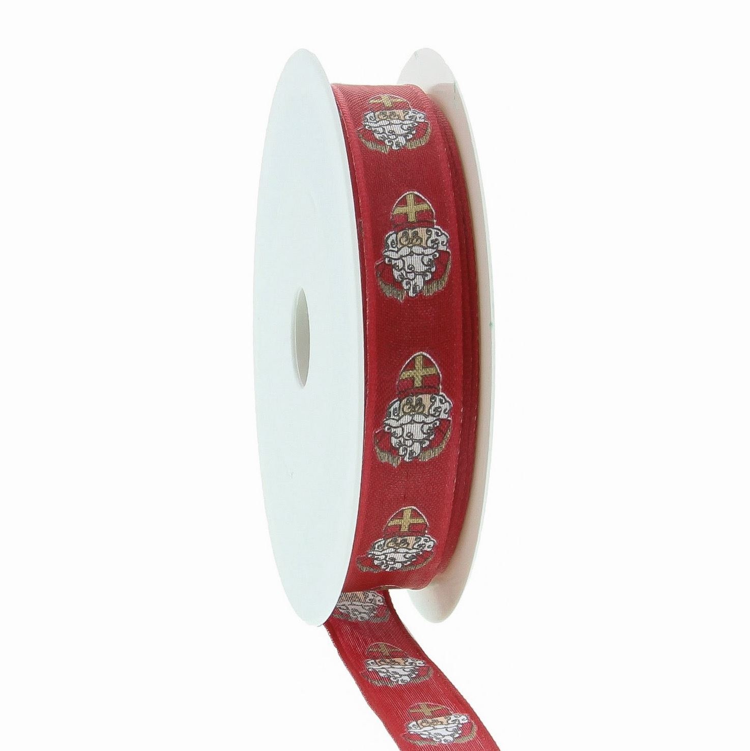 Wired ribbon Saint Nicholas "Vintage" figure - Red - Available in widths of 15mm and 25mm - 20m per roll