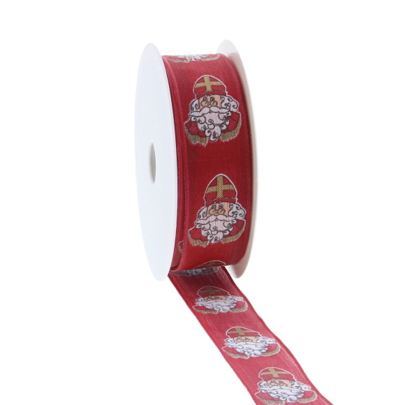 Wired ribbon Saint Nicholas "Vintage" figure - Red - Available in widths of 15mm and 25mm - 20m per roll