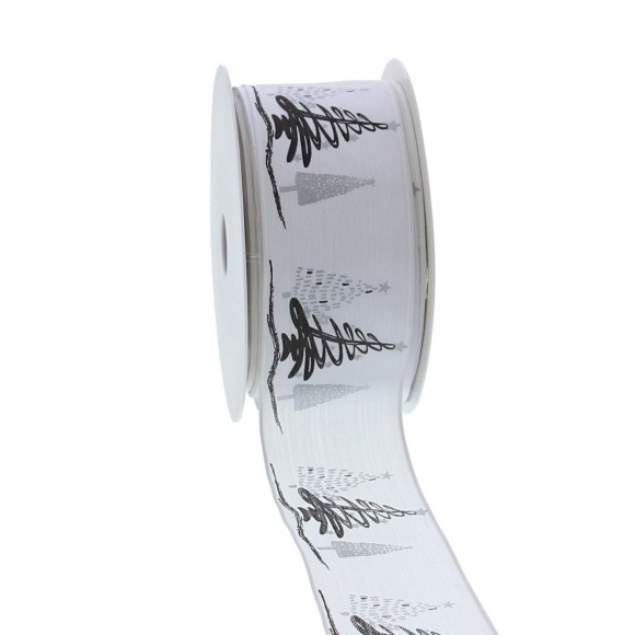Wired ribbon "Tree-o Enjoy Winter" - Silver - 40mm*20m