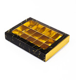 Gold window box with interior for 15 chocolates with sleeve  - 175*120*33mm - 50 pieces