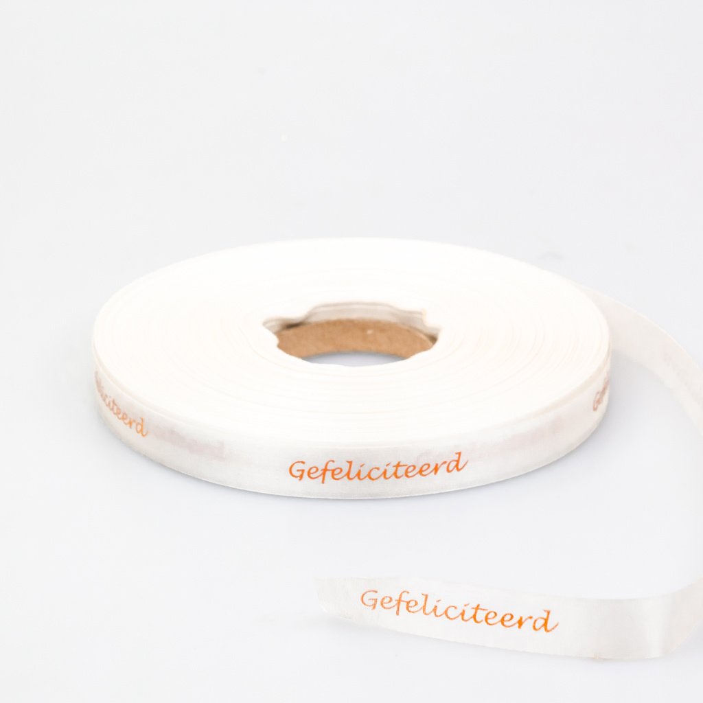 Single satin "Gefeliciteerd" Ribbon - Cream - 15 mm - 100 m