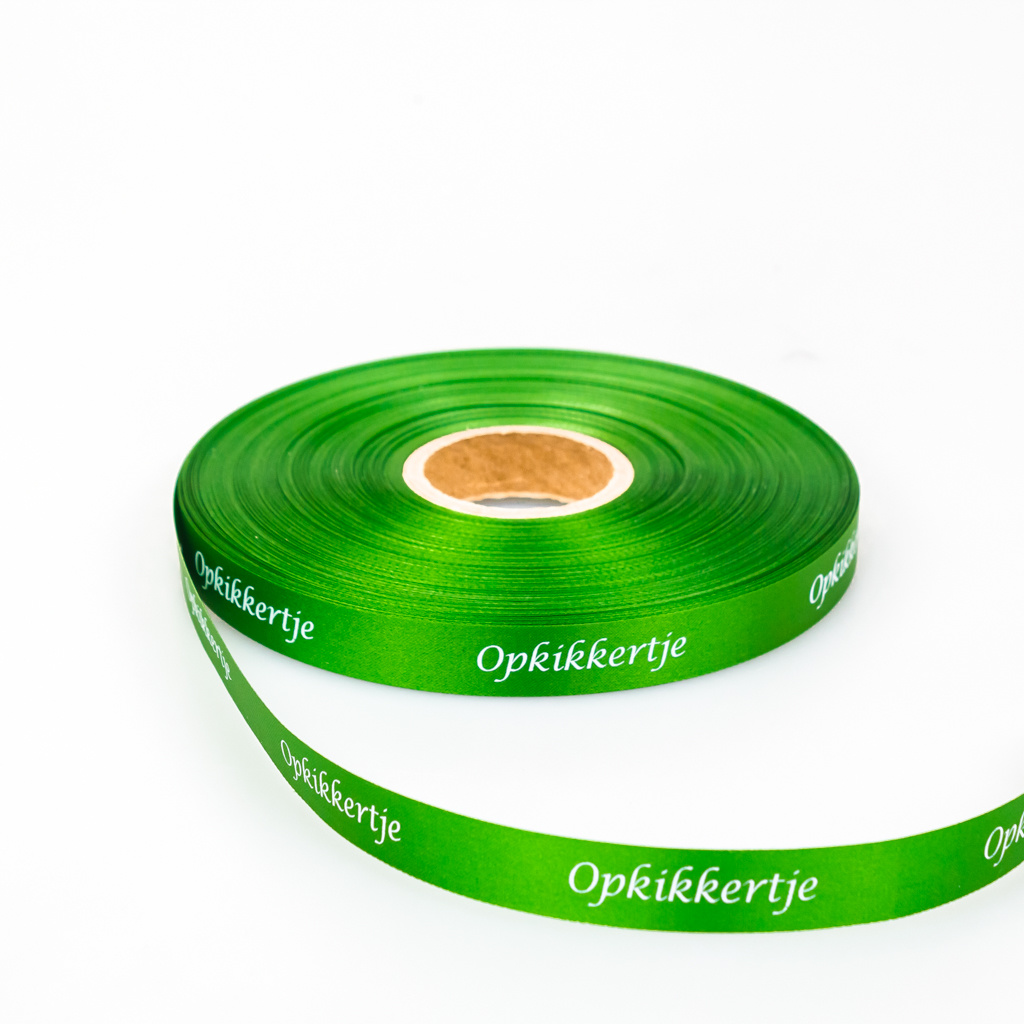 Single satin "Opkikkertje" Ribbon - Green - 15 mm - 100 m