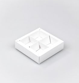 Caja cuadrado blanco con interior por 4 bombones