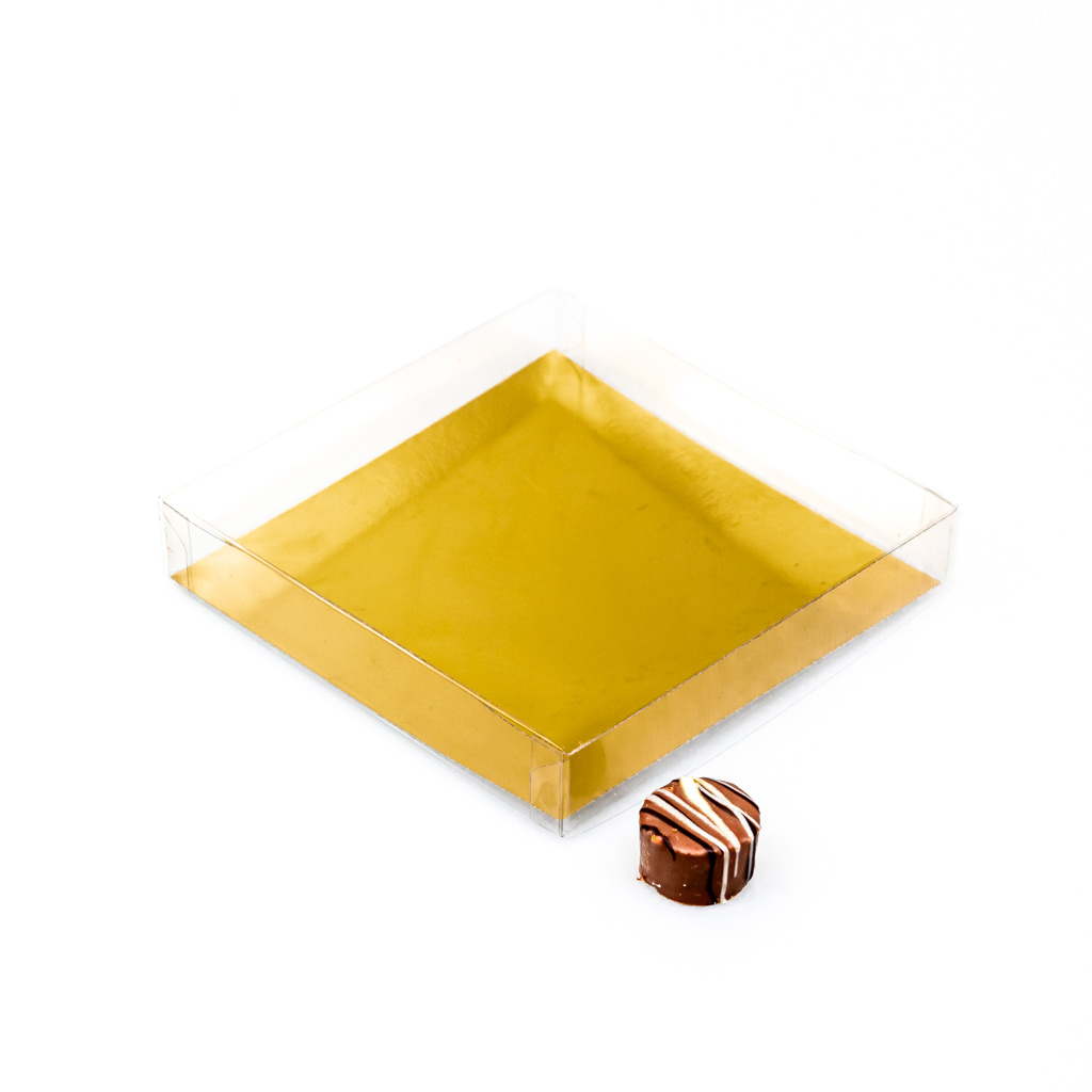 Transparanten Schachtel mit Goldkarton - 140 * 140 * 25 mm - 50 Stück