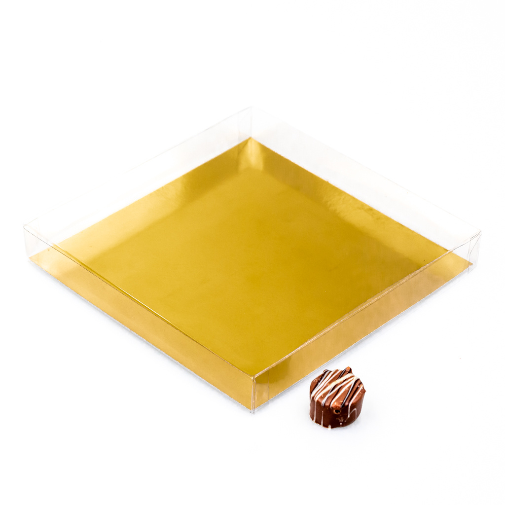 Transparant Box with gold carton - 185 * 185 * 25 mm - 40 pieces