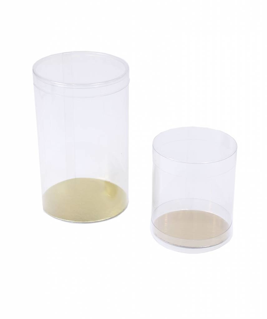 Transparant PVC round boxes with gold carton  - ø 16 cm - 6 cm  - 54 pieces