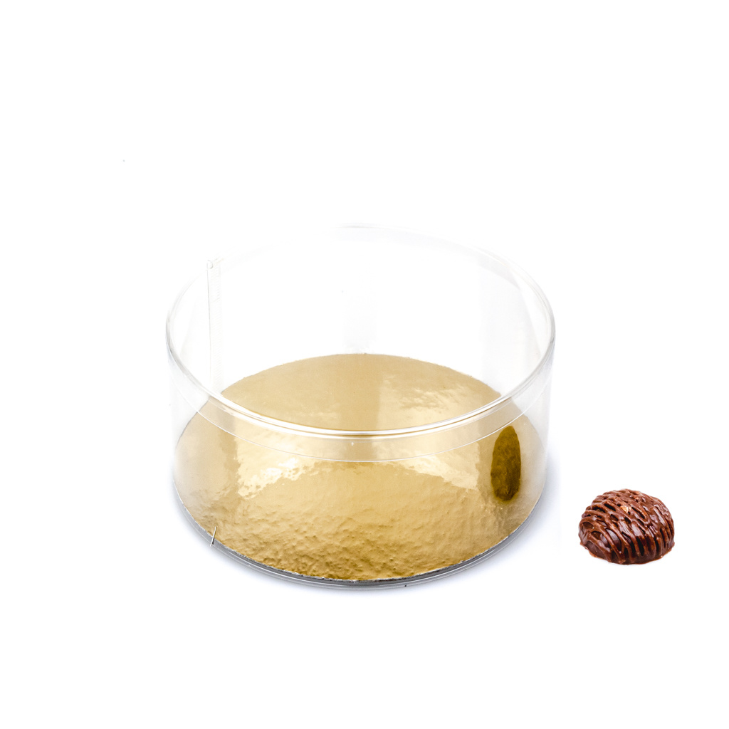 Transparant PVC round boxes with gold carton - ø 14 cm - 6 cm - 50 pieces