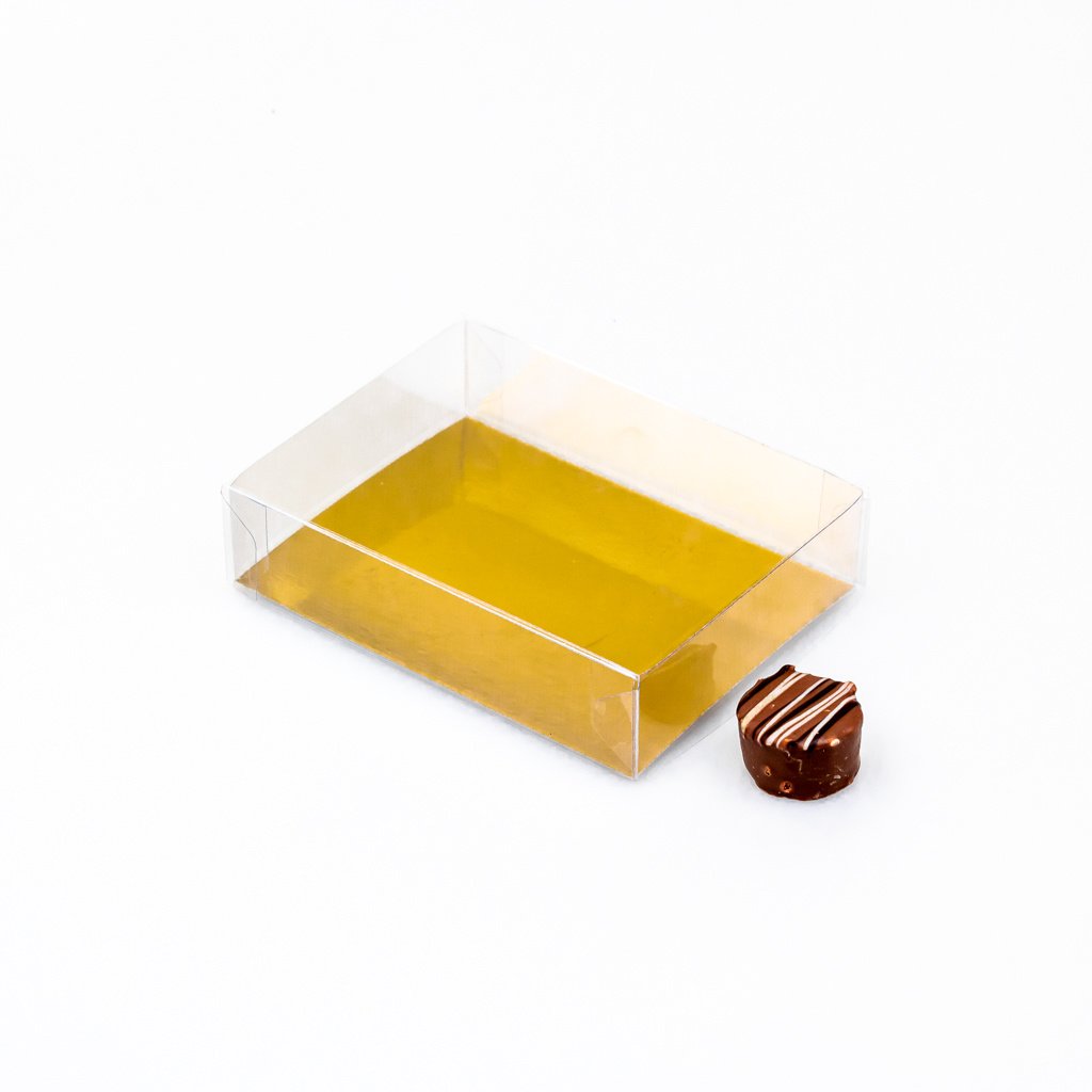 Cajas transparantes con cartón oro - 120 * 90 * 30 mm - 100 unidades