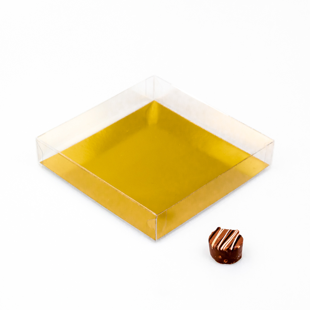 Boîte Transparant avec carton or - 150 * 150 * 30 mm  - 50 pièces