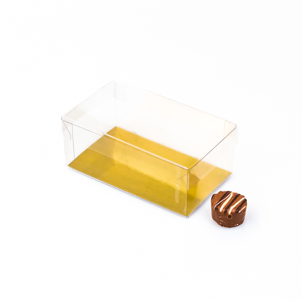 Transparant Boxes with gold carton - 12 * 7 * 5 cm - lid 2 cm high - 125 pieces