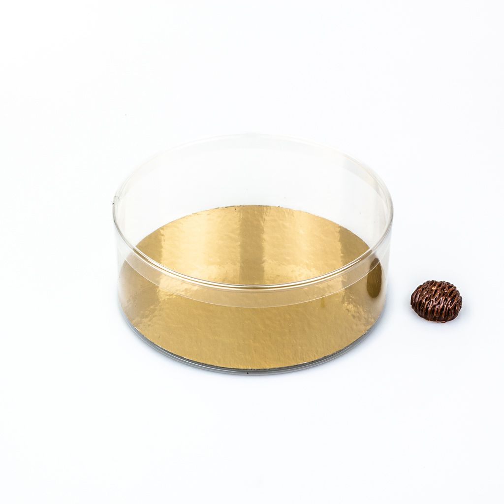 Transparant PVC round boxes with gold carton - ø 18 cm - 6 cm - 54 pieces