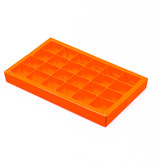 Orange square window box with interior for 24 chocolates - 240*140*25 mm - 18 pieces