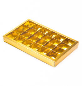 Gold square window box with interior for 24 chocolates