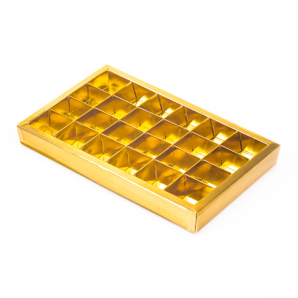 Gold square window box with interior for 24 chocolates - 240*140*25 mm - 18 pieces