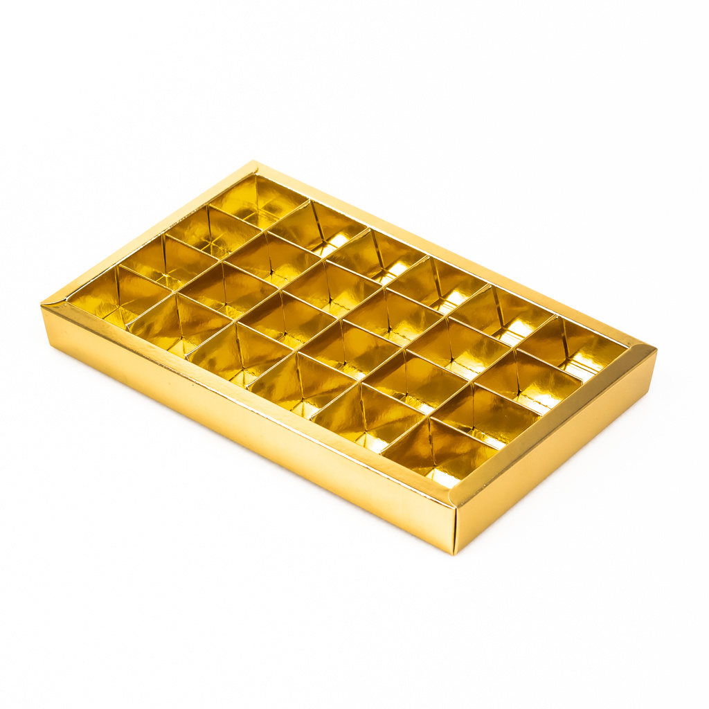 Gold square window box with interior for 24 chocolates - 240*140*25 mm - 18 pieces