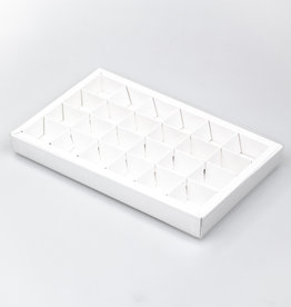White square window box with interior for 24 chocolates