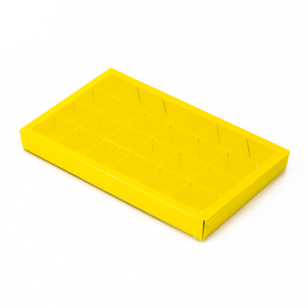 Yellow square window box with interior for 24 chocolates - 240*140*25 mm - 18 pieces