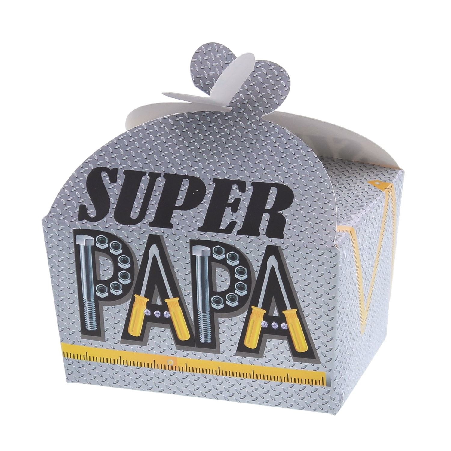 Ballotin vlindersluiting "Metal Super Papa"- 125 gram - 76*60*48mm  - 48 stuks