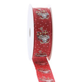 Wired ribbon Saint Nicholas & Roetpiet  figure - Red  25mm - 20m per roll