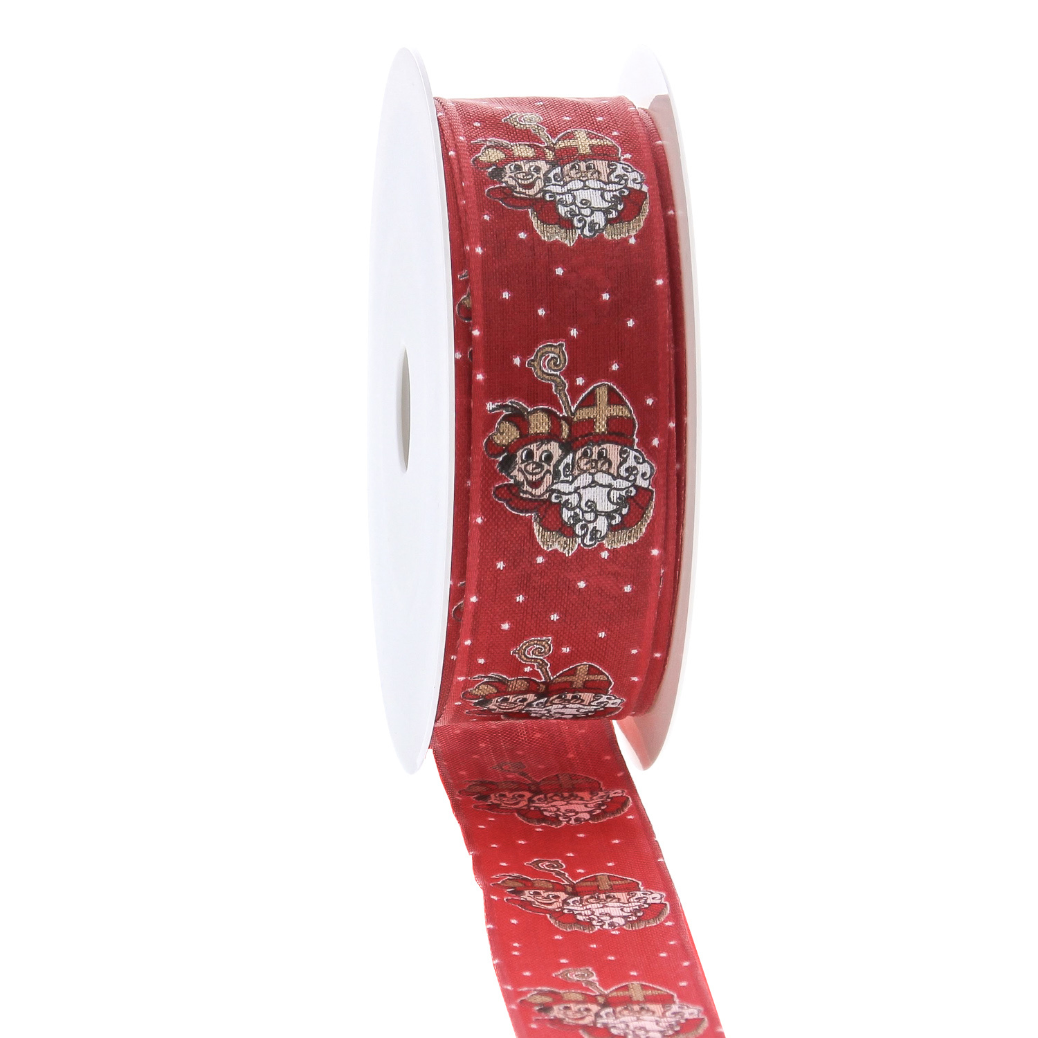 Wired ribbon Saint Nicholas & Roetpiet  figure - Red   25mm - 20m per roll
