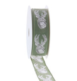 Oh deer text ribbon smokey green - 25 mm - 20 meter