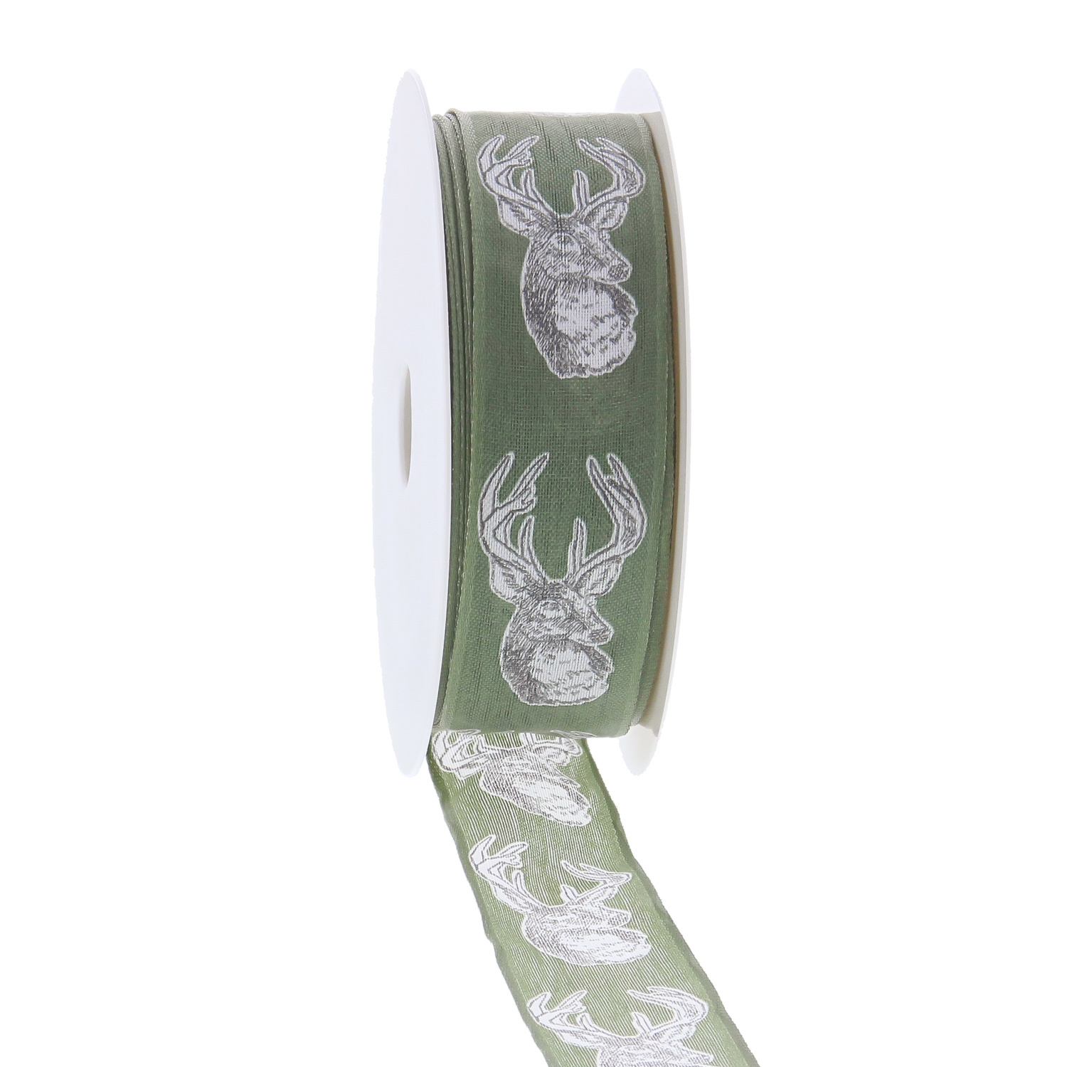 Oh deer text ribbon smokey green - 25 mm - 20 meter