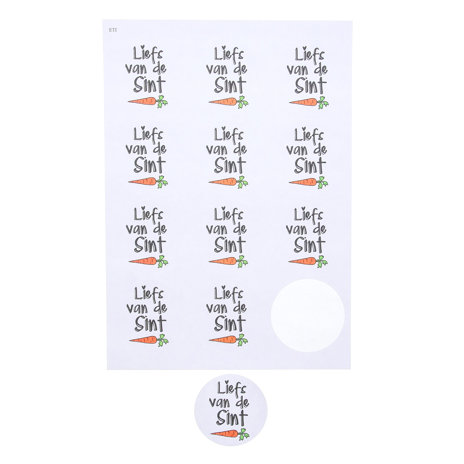 Stickers " liefs van de sint" met wortel groot