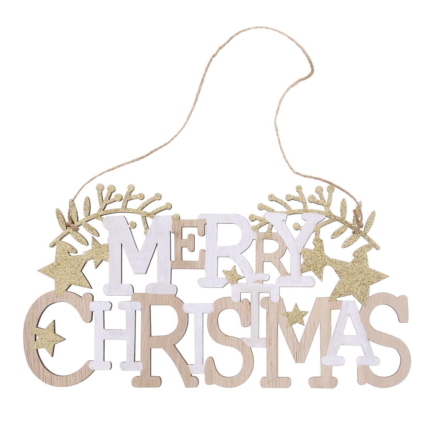 "Wishes" Merry Christmas deco hanger -  3 stuks