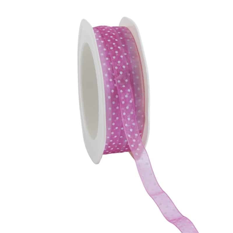 Organza satin woven edge Band Dots - Fuchsia