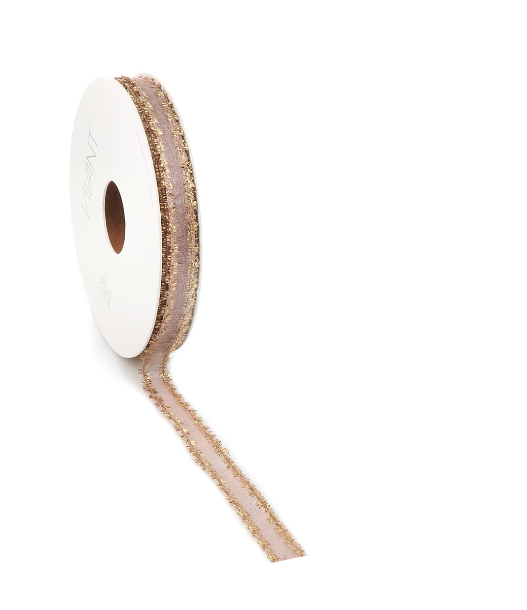 Uitverkoop!!  Lint "Fringi"rosé goud - 10 mm - 20 meter