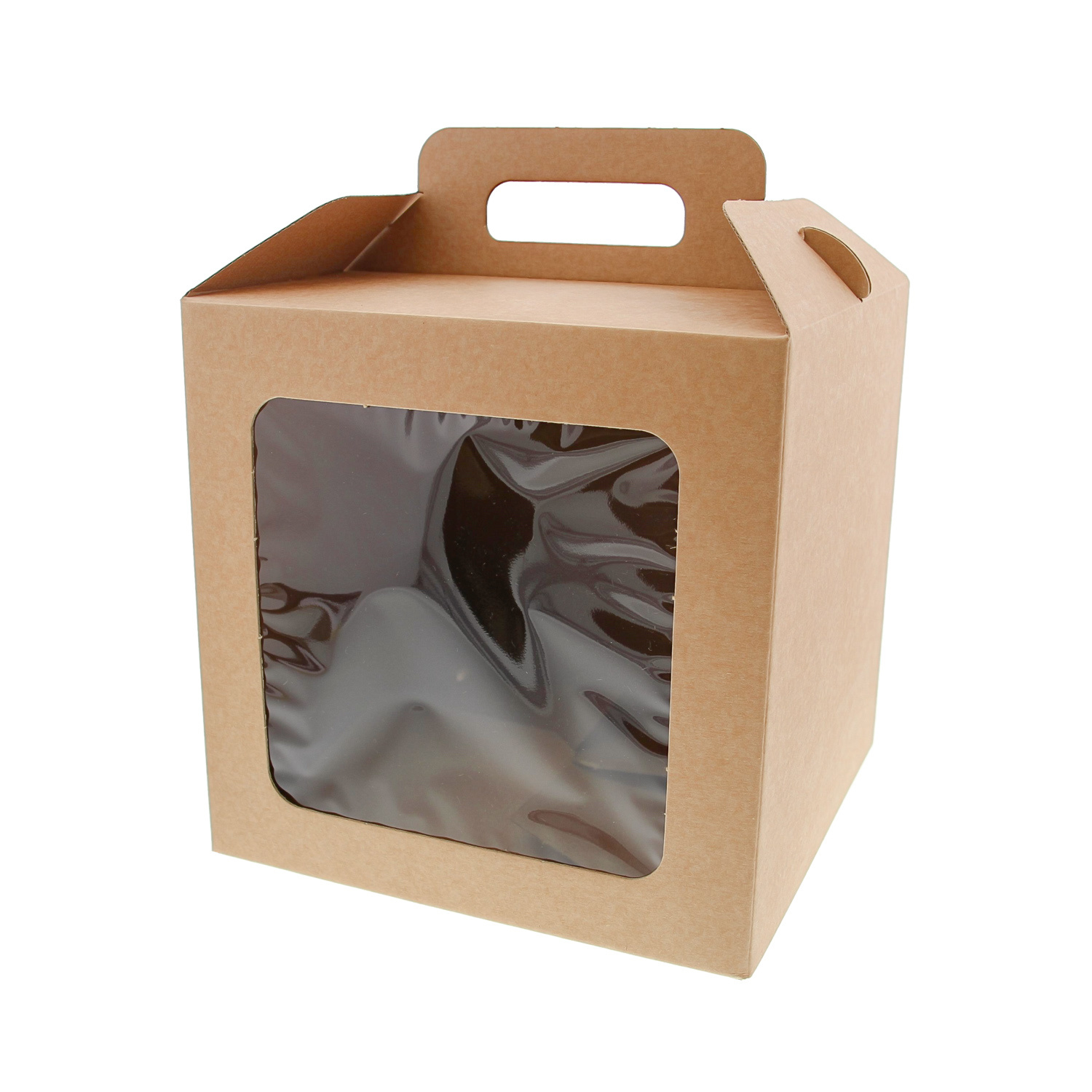 Boîte avec fenêtre transparente  avec poignée Avana - kraft - 265*210*210 mm - 30 pièces