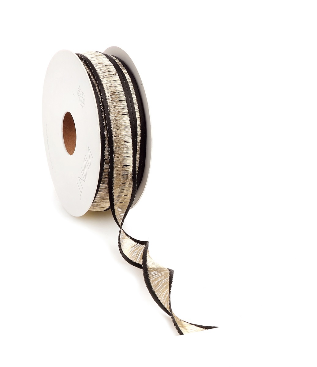 Ribbon"Sona"  Gold/ Black -  15 mm - 15 mtr