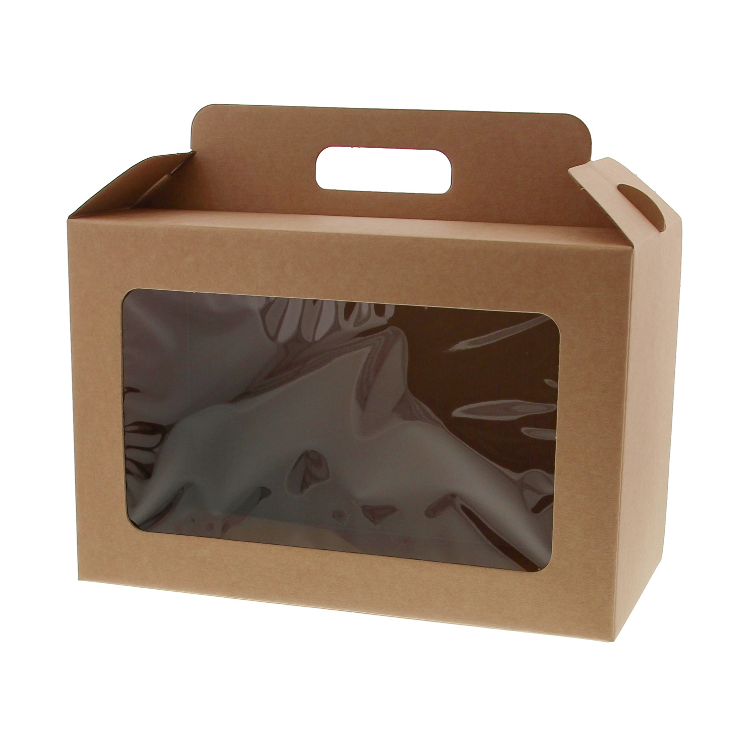 Boîte avec fenêtre transparente  avec poignée Avana - kraft - 190*290*145 mm - 30 pièces