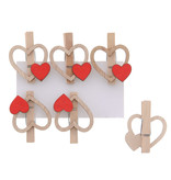 Clip open heart natural + small heart red- 35*45*13mm - 36 pieces