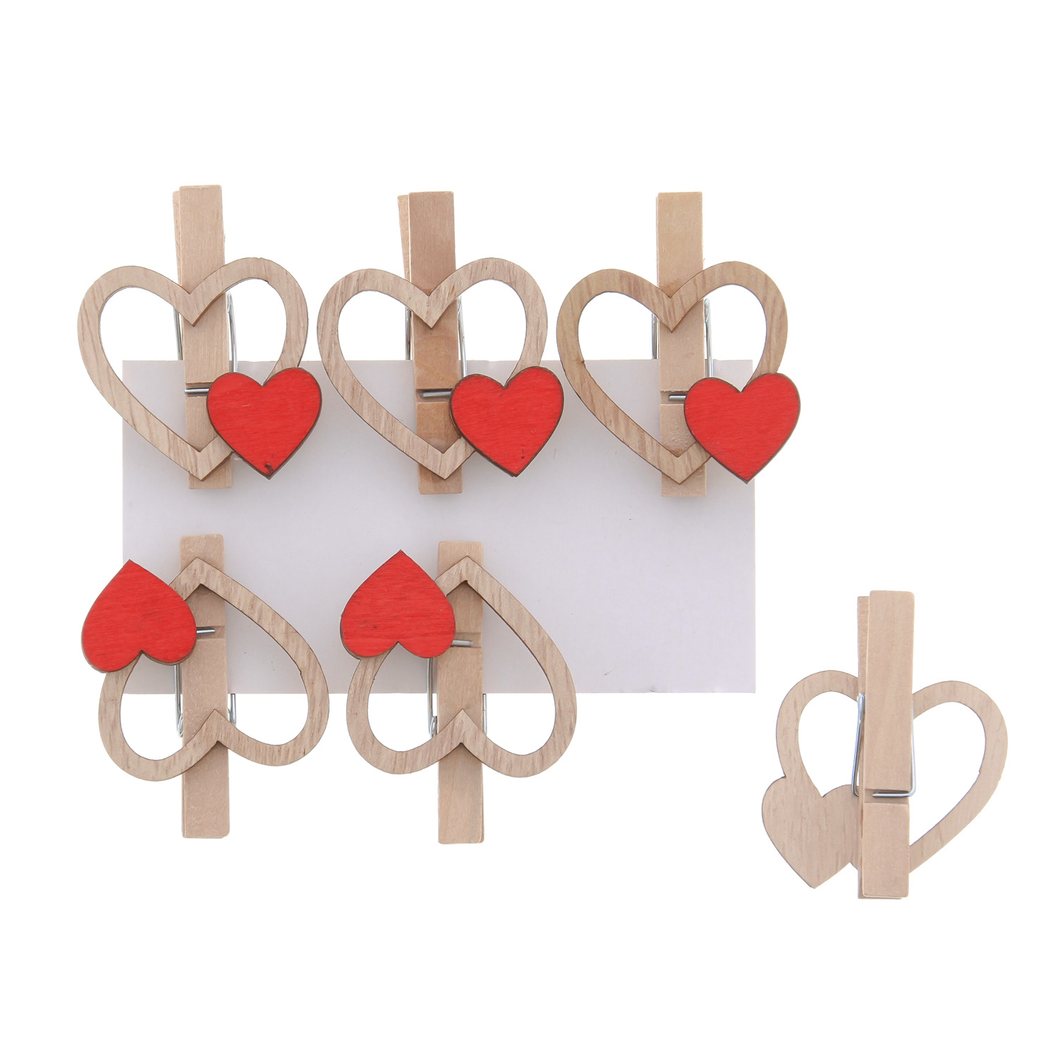 Clip open heart natural + small heart red- 35*45*13mm - 36 pieces