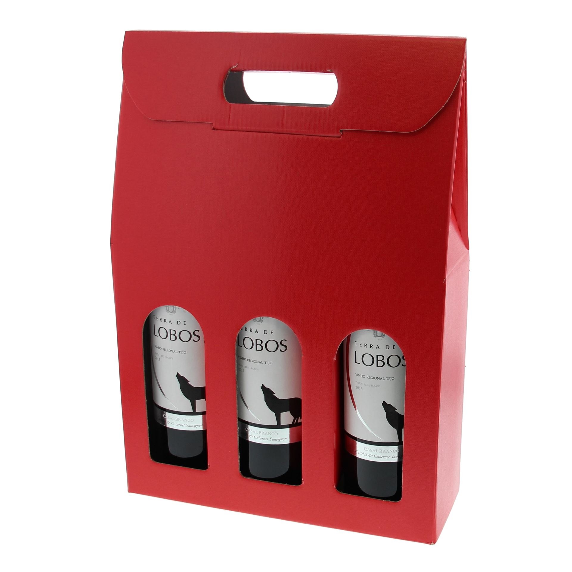 "Lino Rosso" Boîte pour 3 bouteilles (rouge) - 10 pièces