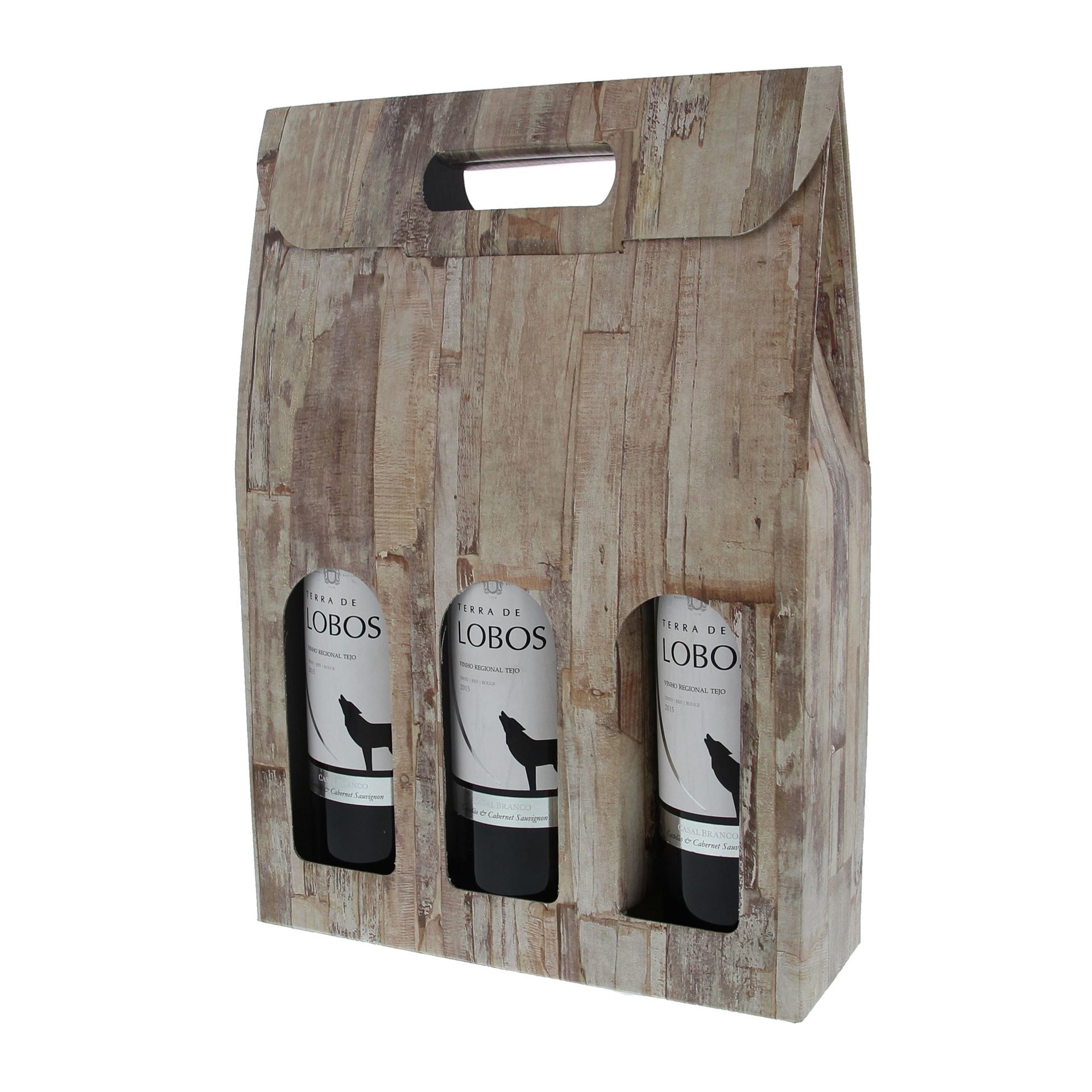 "Wood" Schachtel für 3 Flaschen - 10 Stück