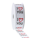 "I love you heart" ribbon with wire - 25mm x 20 mtr