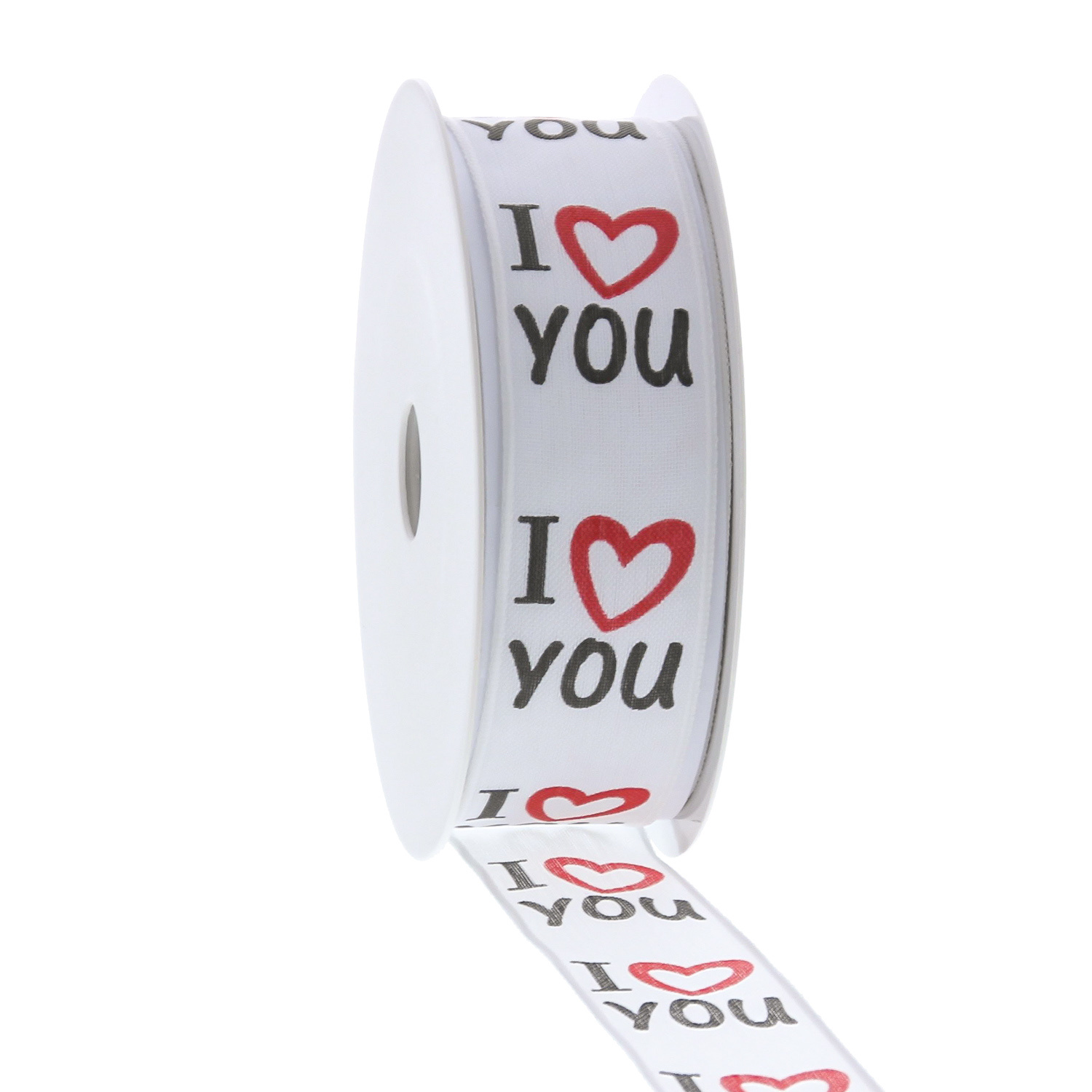 "I love you heart" ribbon with wire - 25mm x 20 mtr