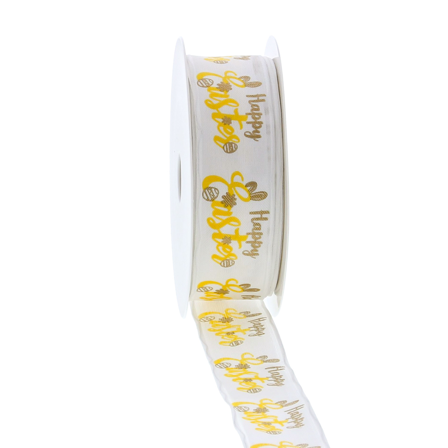 "Happy Easter" - Ribbon with yellow-gold wire - 25mm - 20m