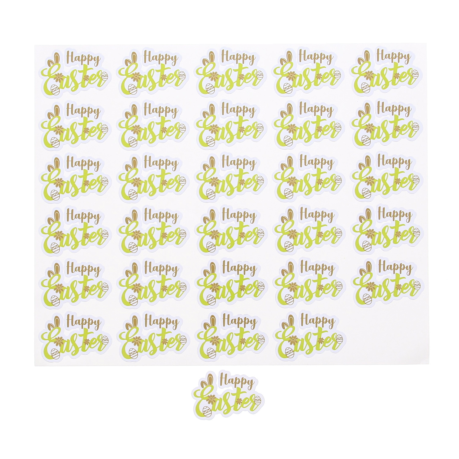 Autocollant brillant "Joyeuses Pâques" vert-or 5 feuilles de 30 pièces
