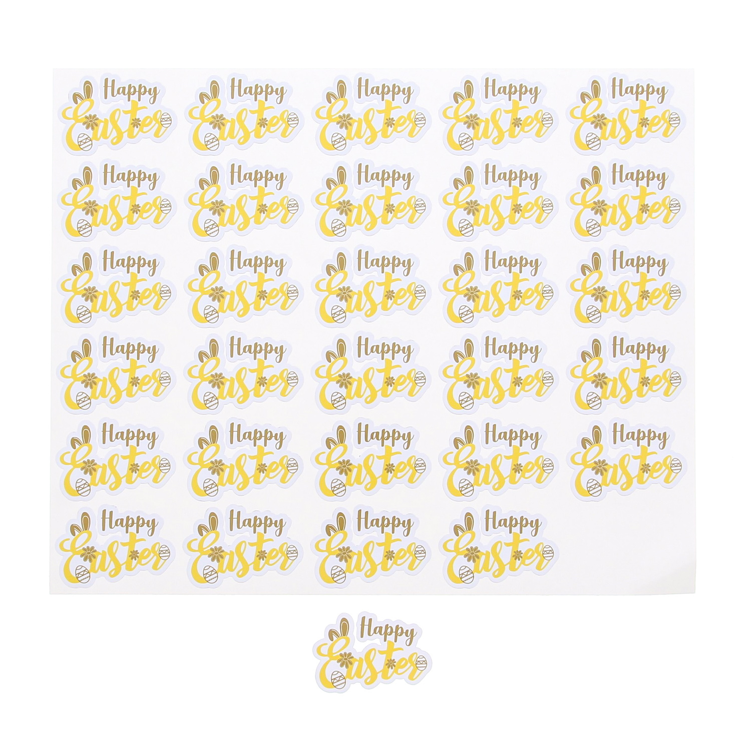 Sticker shiny "Happy Easter" yellow-gold 5 sheets of 30 pieces