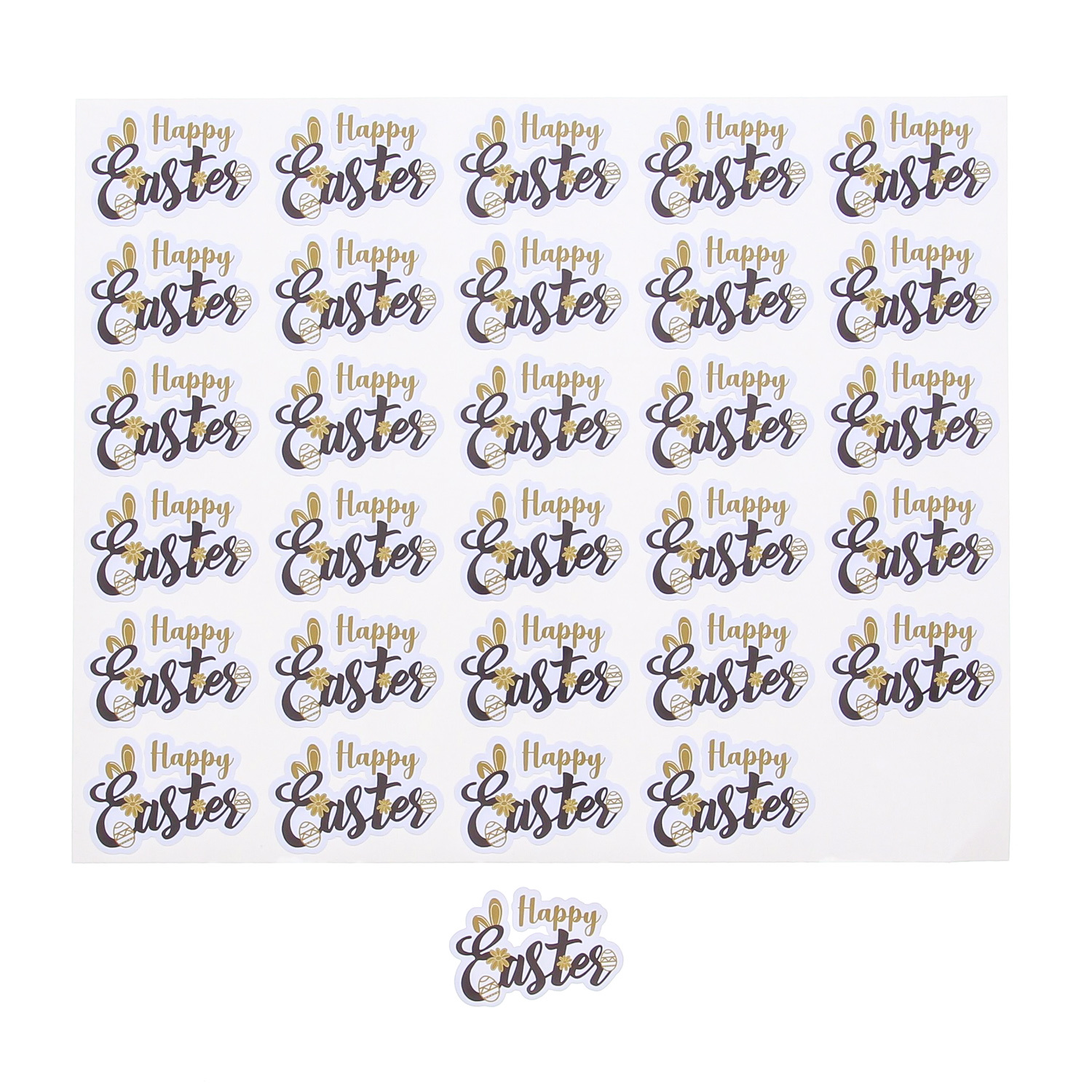 Sticker blinkend   "Happy Easter" zwart-goud 5 vellen a 30 stuks