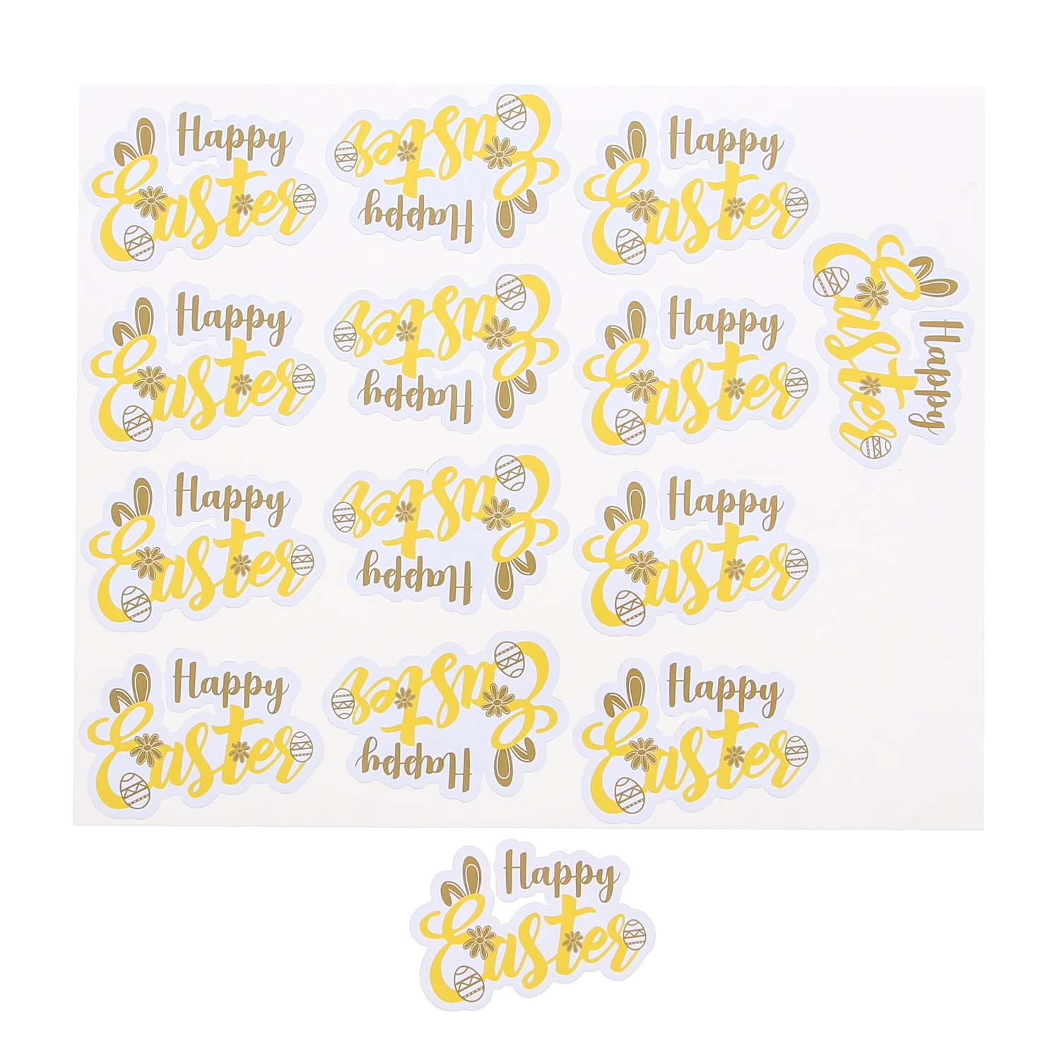 Sticker shiny "Happy Easter" yellow gold large 5 sheets of 14  pieces