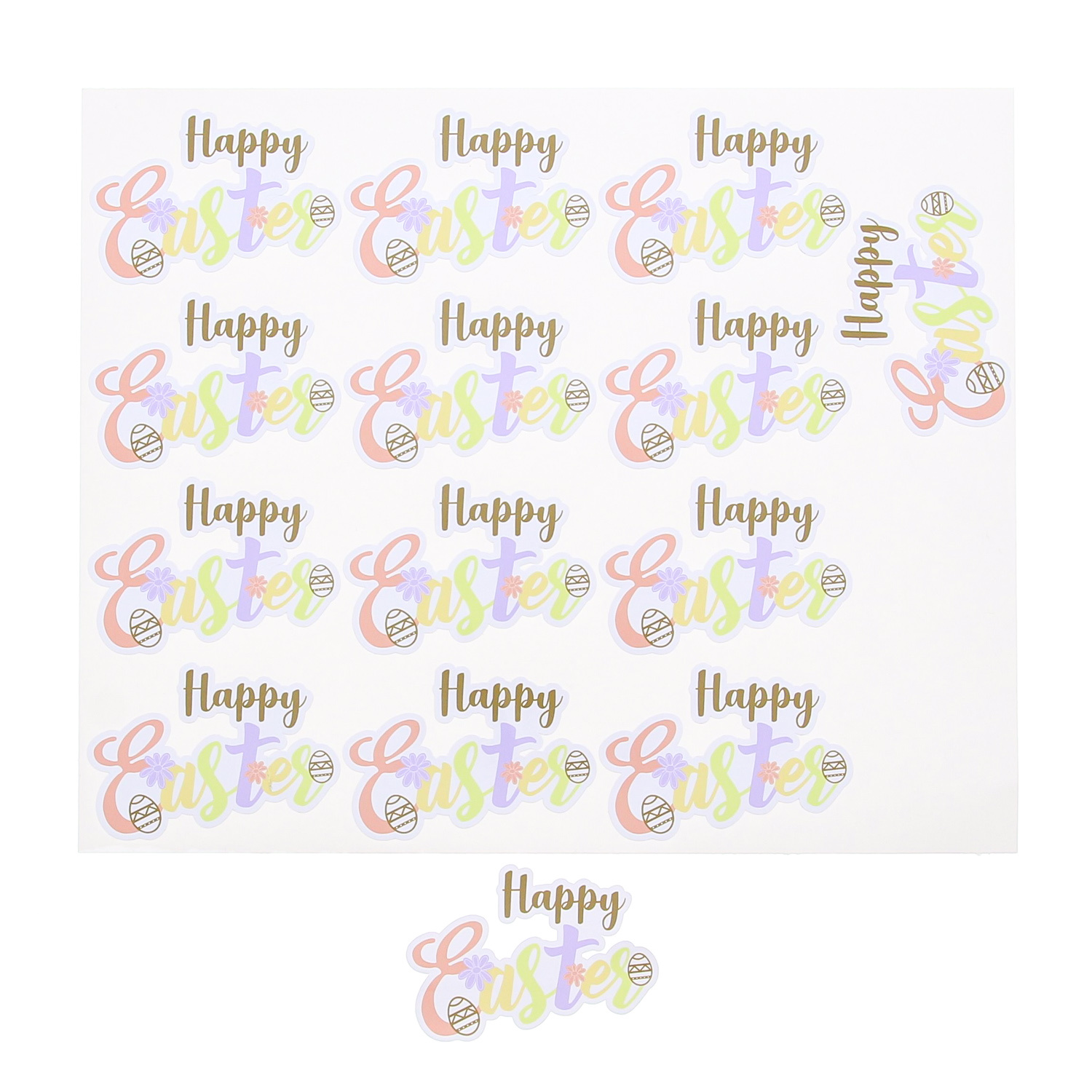 Sticker shiny "Happy Easter"pastel large 5 sheets of 14  pieces