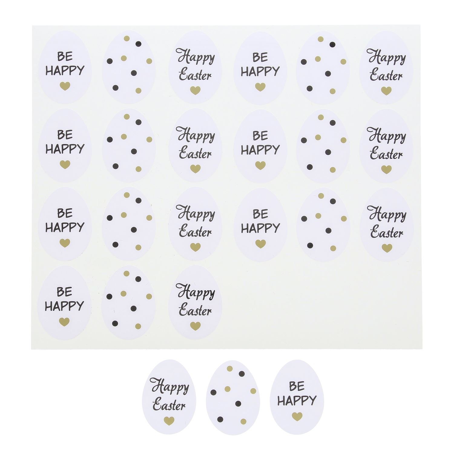 Sticker brillant "Joyeuses Pâques" Oeuf noir-or 5 feuilles de 24 pièces