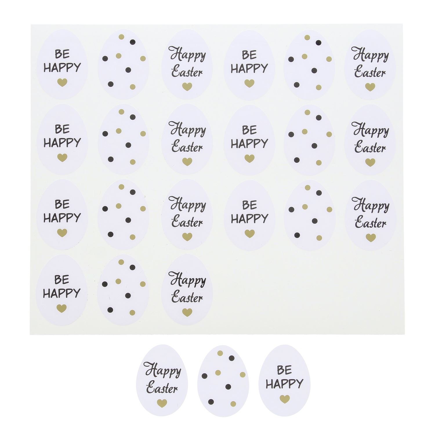 Sticker shiny "Happy Easter" black-gold egg  5 sheets of 24 pieces
