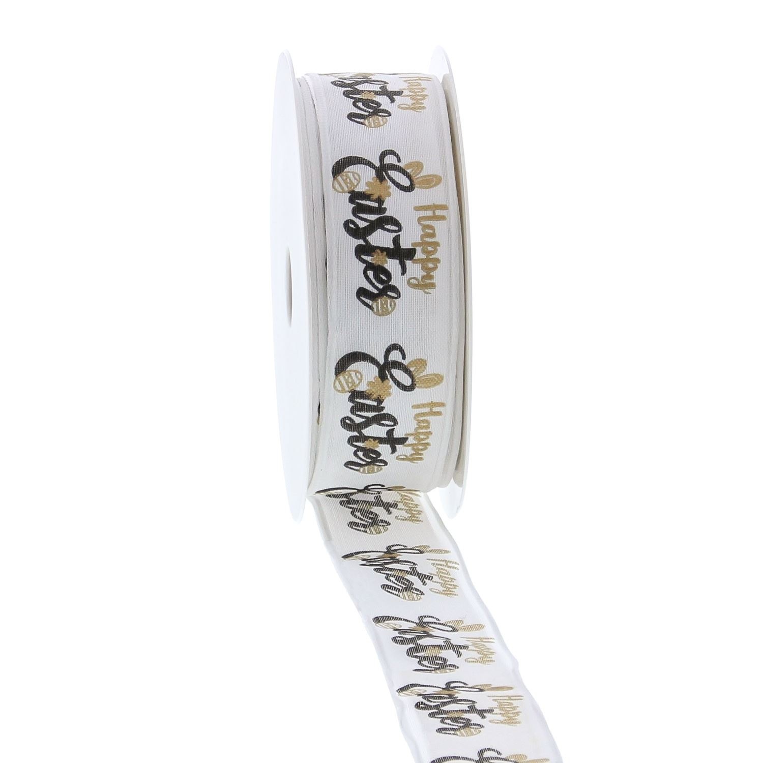 "Happy Easter" - Ribbon with black-gold wire - 25mm - 20m