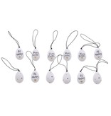 Hanging egg 4 cm Happy Easter "Be Happy" white-black-gold 72 pieces