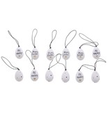 Oeuf suspendu 4 cm Happy Easter "Be Happy" blanc-noir-or 72 pièce